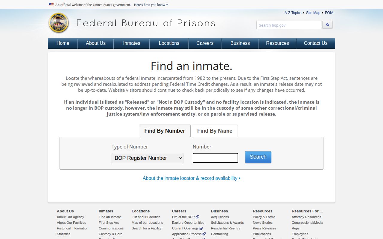 Federal BOP inmate release locator for an Atchison County federal record