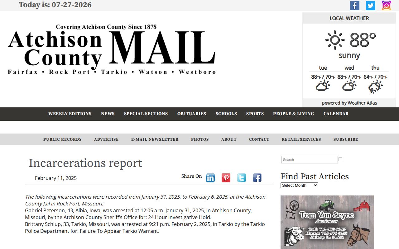 Atchison County incarceration report distinguished from 24-hour releases