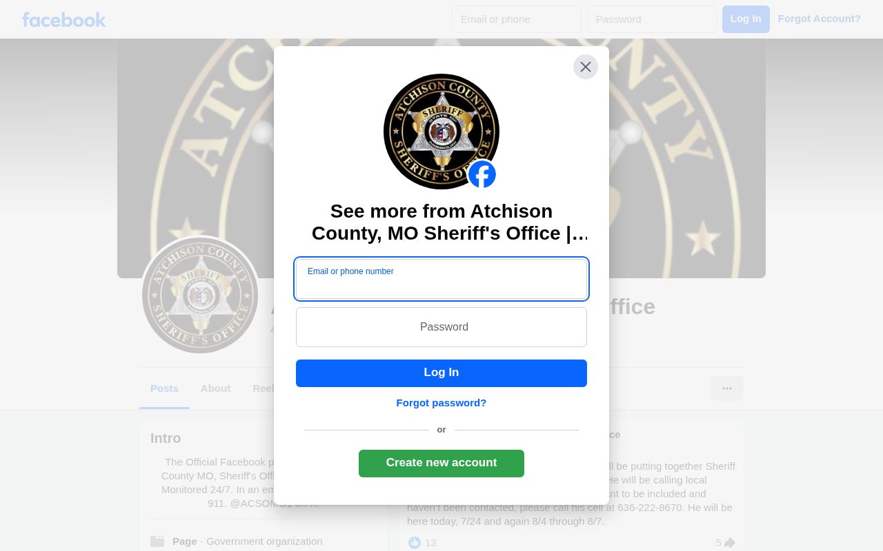 Atchison County sheriff social page without 24-hour release feed